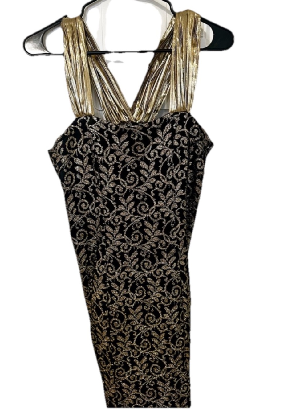 JS Collections Black and Gold One-Shoulder Midi Dress